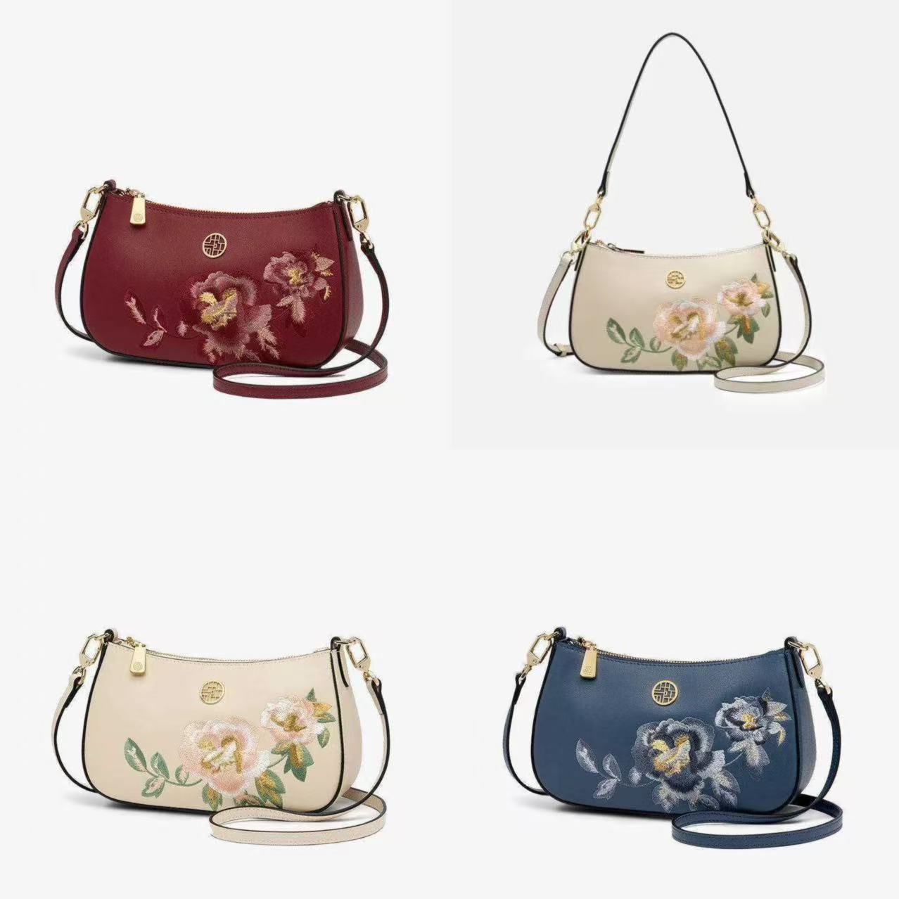Designer Underarm Purse Embroidery Leather Peony Single Shoulder Hobo Bag Luxury Women Fashion Casual Crossbody Handbag size 22cm