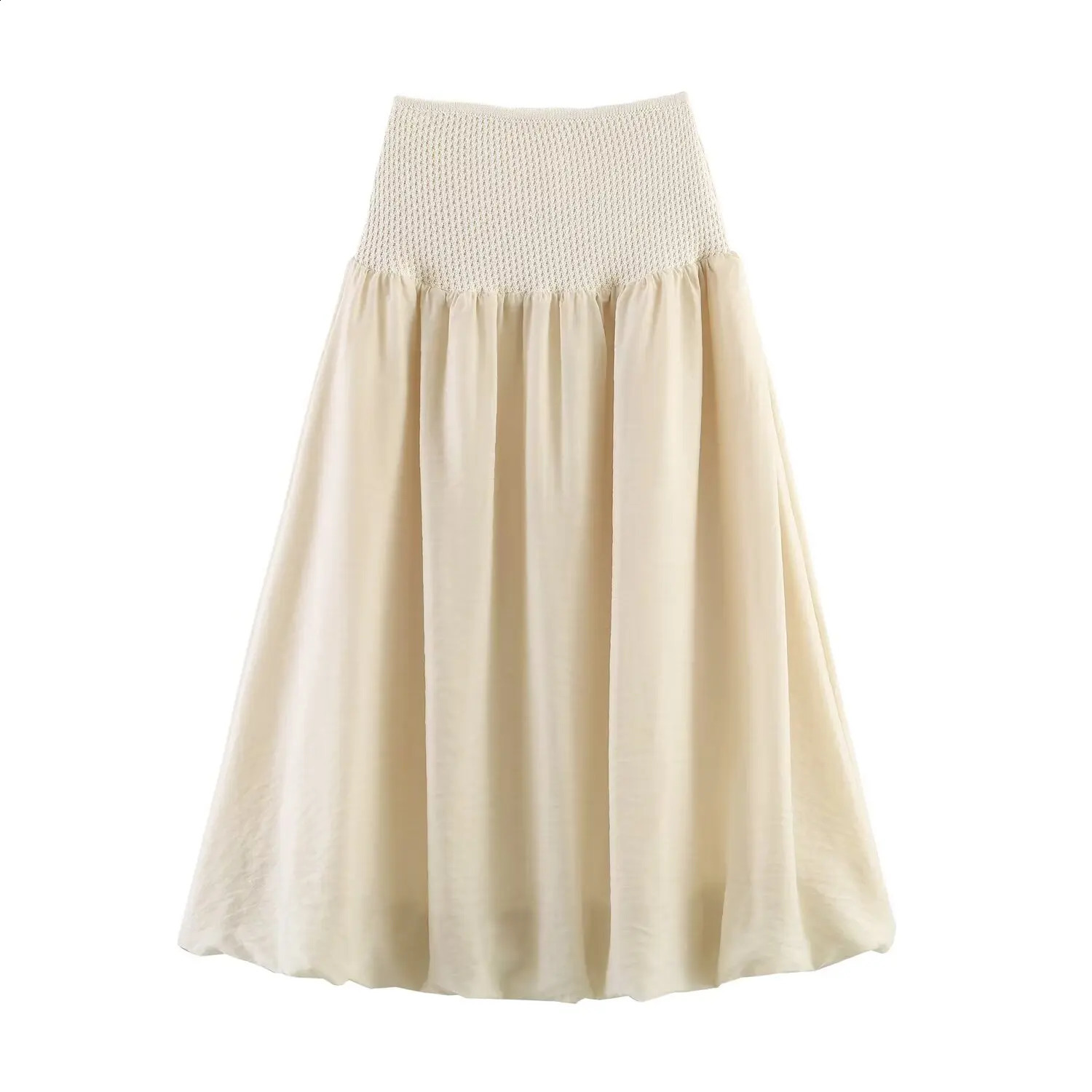 Elegant Knitted Patchwork High Waist Midi Skirt Comfortable Casual Polyester Blend Breezy Summer Commute Style for Young Women 260917