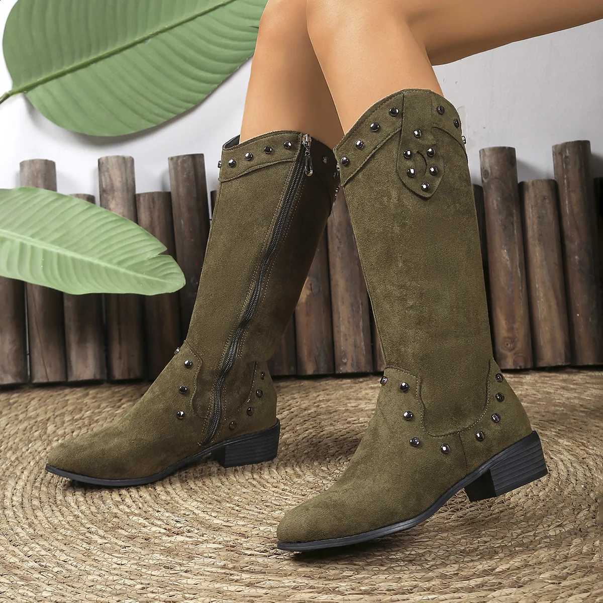 V-neck Western Boots Women's Pointed Coarse High Heels fashion Boots 2025 New Style Boots D2609161
