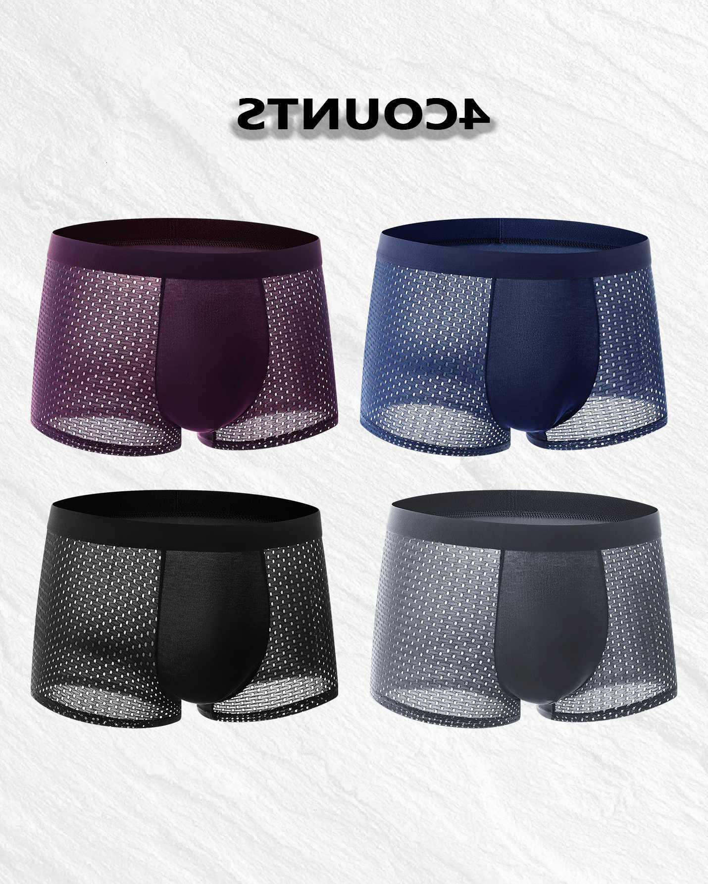 men's Underpants of 4 pairs underwear ice silk half mesh summer burst four corner underpants sports mesh breathable boxer shorts D260918