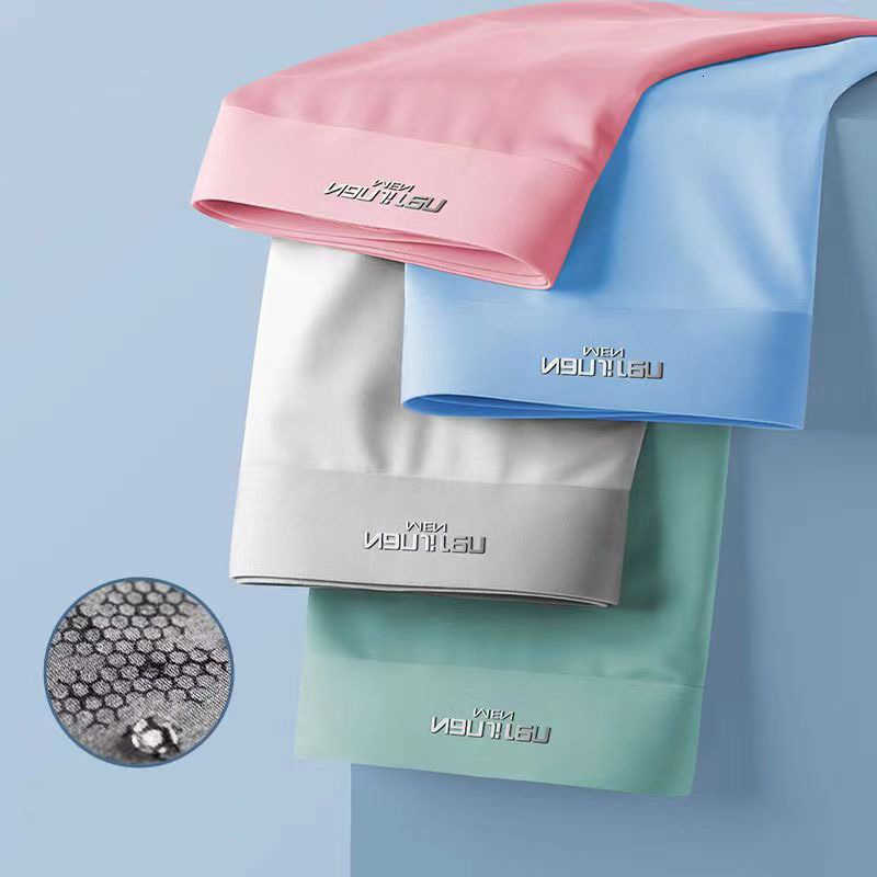 Silk Underwear Ice 4Pcs Men's Mesh Boxer Shorts Sexy Panties Man Underpants Thin Male U Convex Lingerie Lots L-6XL D260918