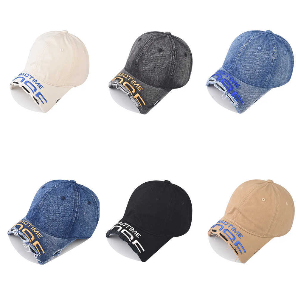 denim cap fashion distressed baseball short brim cotton soft top summer caps for women men unisex style letters embroidered J260917