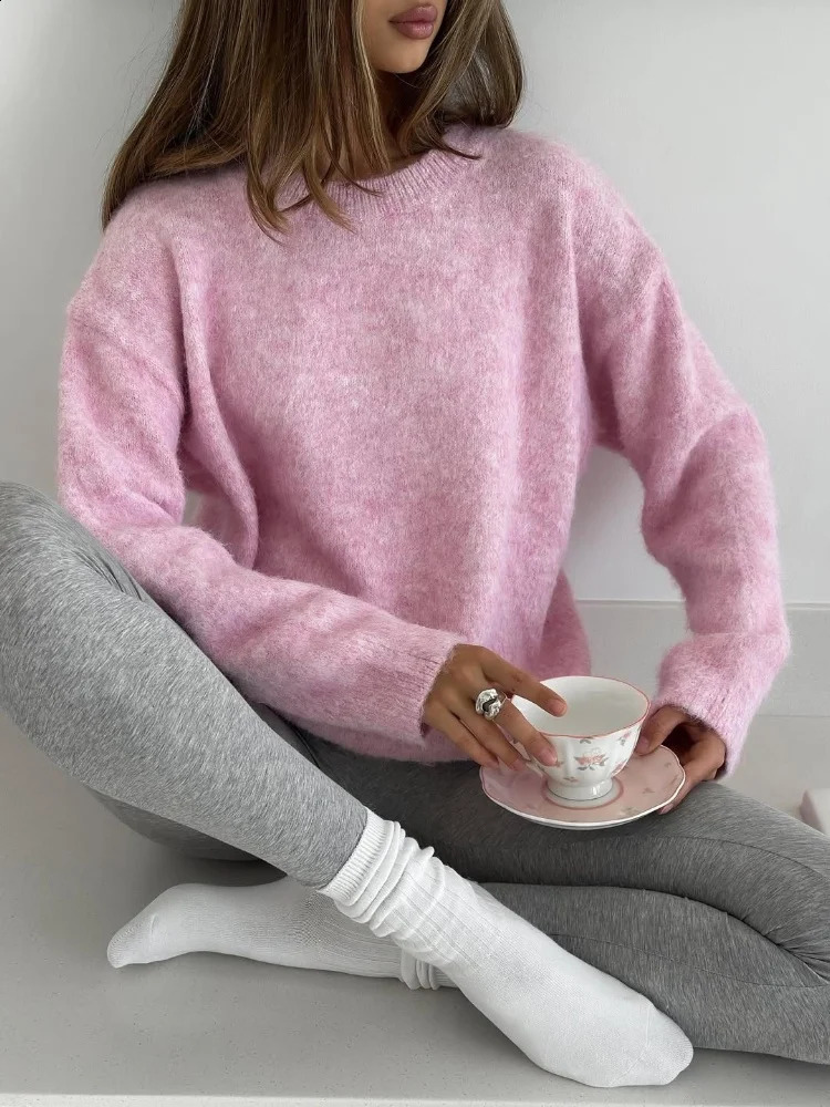 Women Sweaters For Winter Warm Oversize Pullover Vintage O Neck Thick Knitted Jumpers Yellow Fluffy Sweaters For Women Autumn 260917