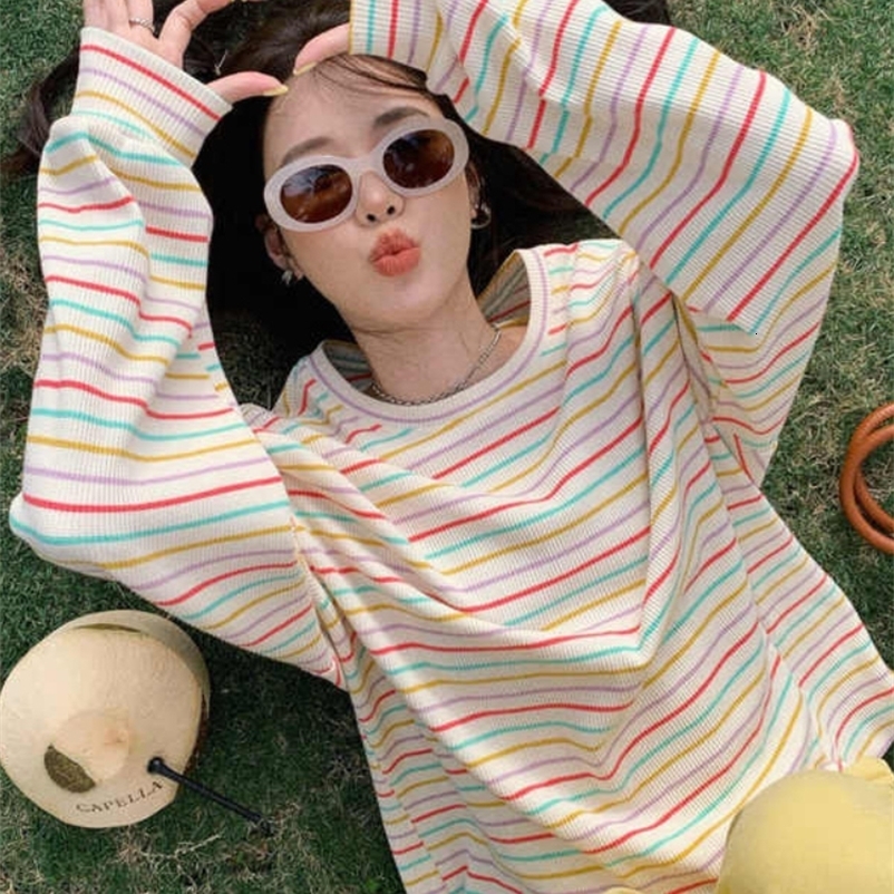 Korean Fashion Y2k T Shirts O Neck Long Sleeve Striped Aesthetics Tops Tees Spring Casual Loose Preppy Style Girl Clothing 2026 260917