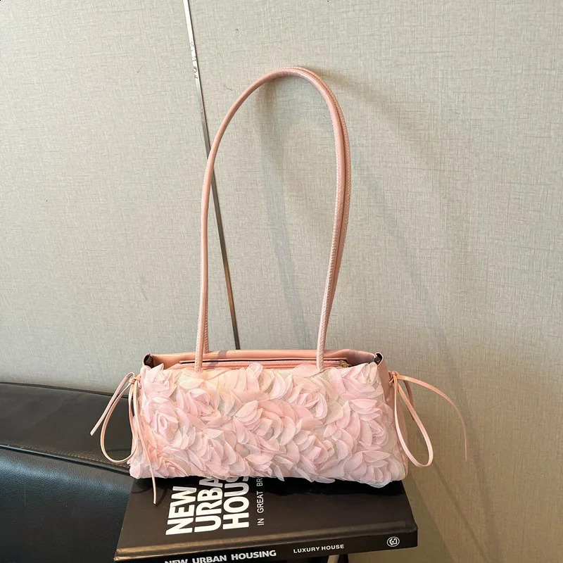 Sweet Mesh Floral Shoulder Underarm Bags for Women Vintage Solid Color Ladies Pillow Bag Textured Simple Portable Female Handbag 260917