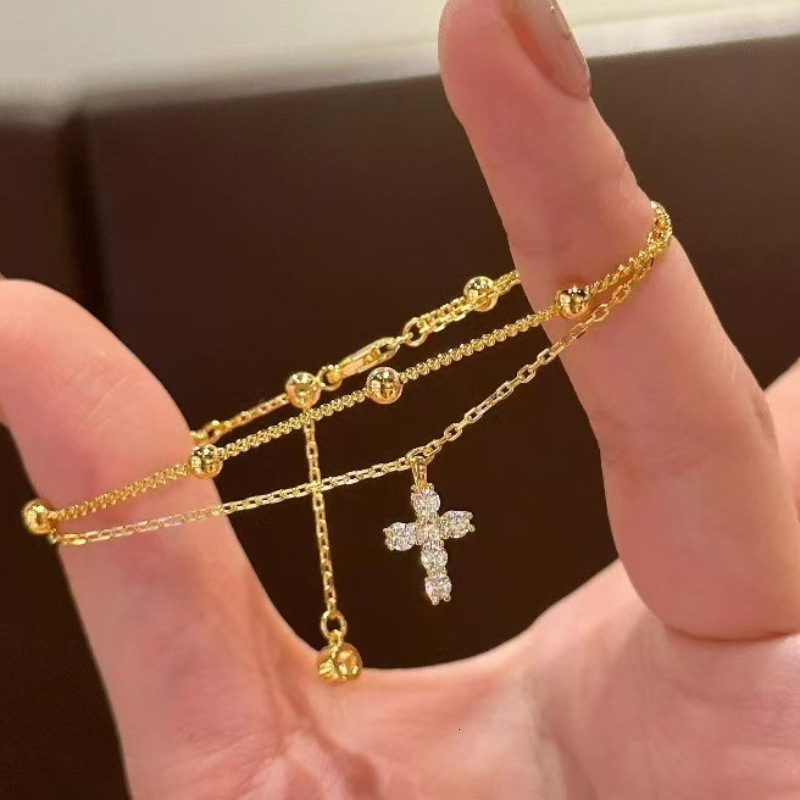 New Double Layer Cross For Women, Niche Light Luxury Jewelry, High-End Versatile Fashion Retro Bracelet