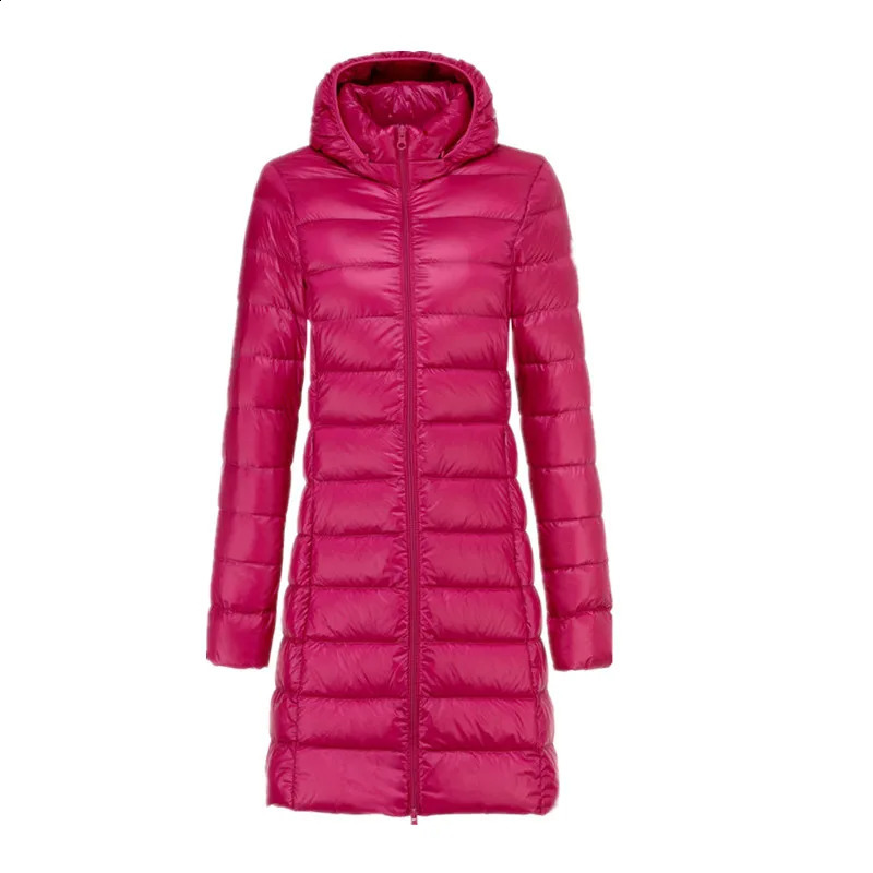 Womens Long Puffer Jackets Winter 90% White Duck Down Warm Hat Detachable Female Ultra Lightweight Packable Coats 260918
