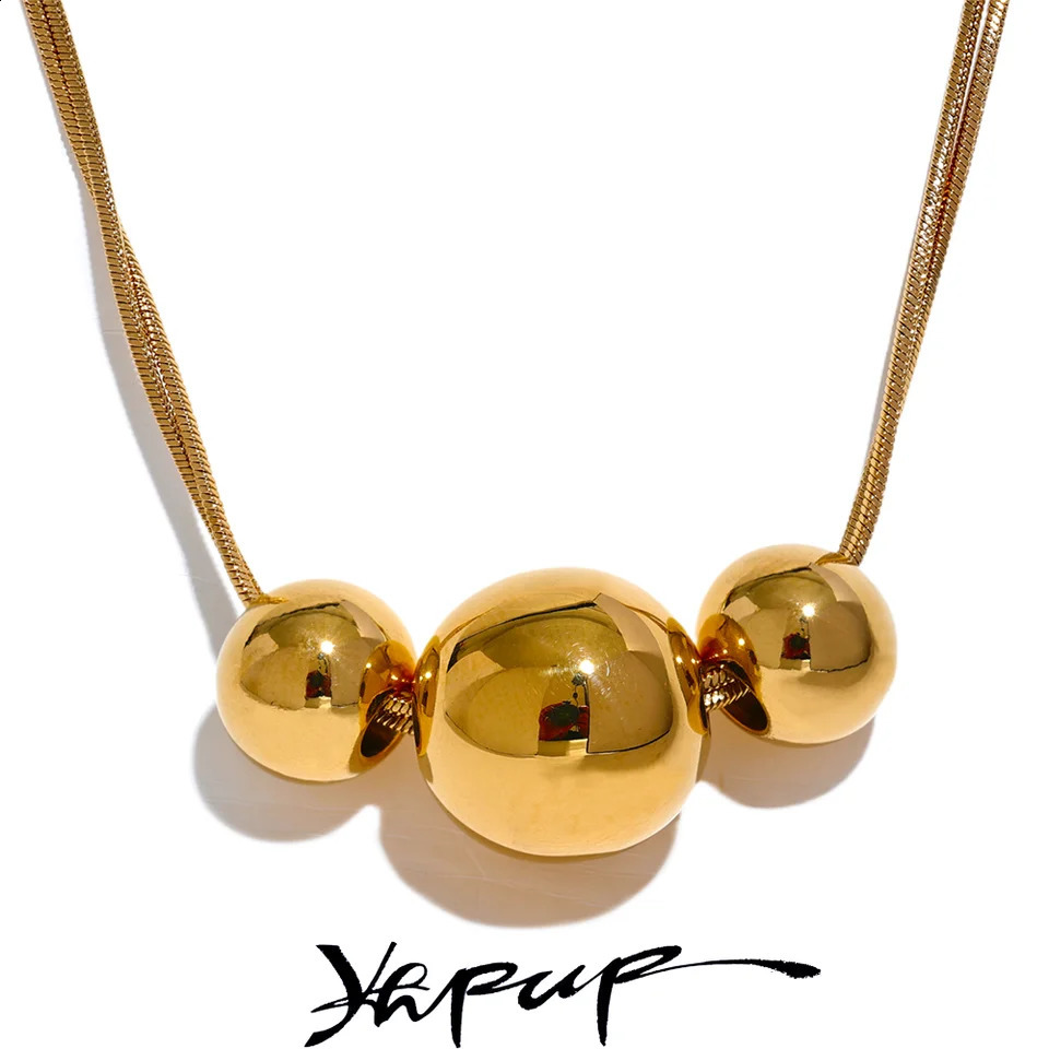 Yhpup 316l Stainless Steel Round Beads Chain Pendant Necklace 18K PVD Plated Metal Women Fashion Daily Trendy Jewelry Gift 260917