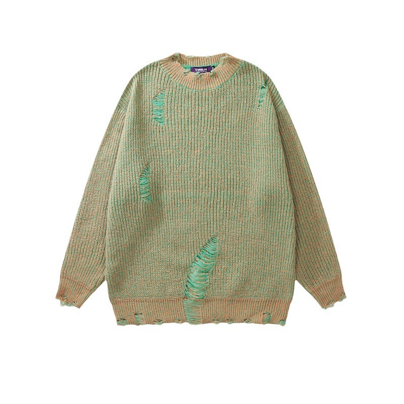 Design Sense Distressed Sweater for Men and Women Spring and Autumn New Trendy Hip Hop Loose Fit Versatile Couple Knitted Sweater