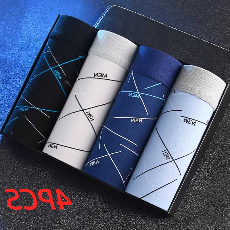 4Pcs Men's Boxer U Underpants Convex Printed Underpants Male Fashion Comfortable Shorts Panties Man Solid Breatable Underwear 45-100kg D260918