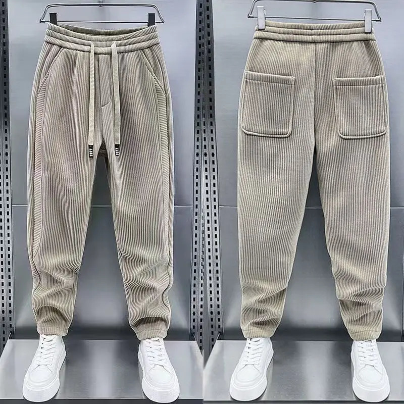 Autumn Winter Casual Pants Elastic Waist Harem Pants for Men's Fashion Sports Corduroy Fleece Joggers Baggy Trousers 260917