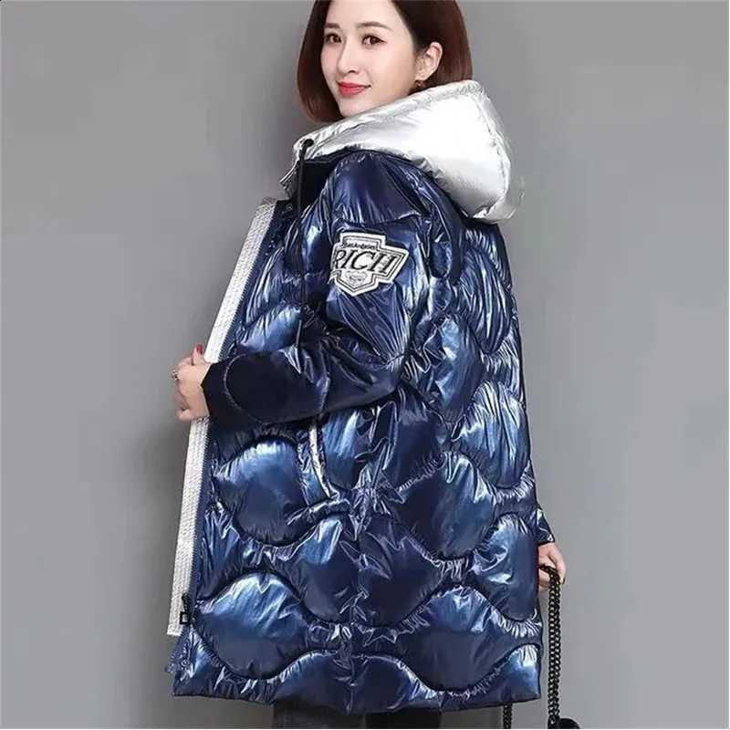 Winter Spliced Glossy Down cotton Jacket Women's Clothing 2026 Winter Female New Thicken Parka Warm Loose Hooded cotton Coats H260917