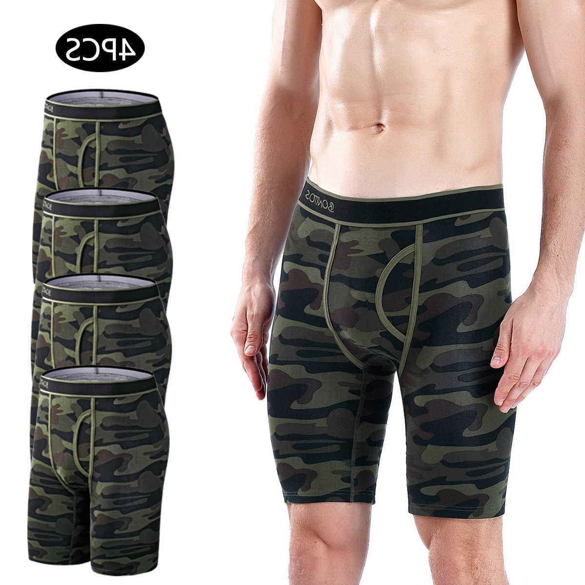 4pcs Long Men's Panties Underpants Open Front Boxer for Men Underwear Trunk Cotton Long Leg Underpants Male Boxershorts Shorts D260918