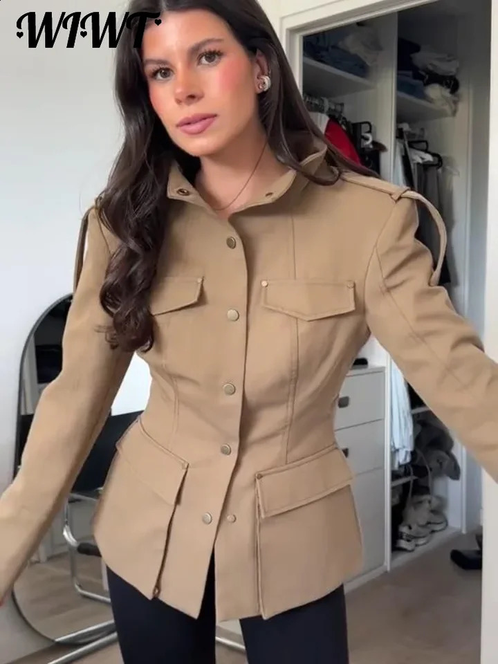 Vintage Waist-cinching Women's Jacket 2026 Autumn Female Lapel Single-breasted Coats Female Pockets Slim High Street Outwear 260917