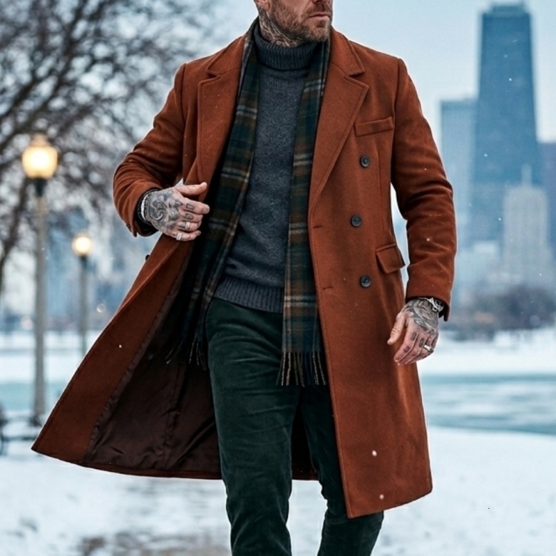Winter Men's Wool Blend ExtendedLength Super Long Trench Coat Business Casual Streetwear Hybrid Warm Outdoor Jacket for Men y260911