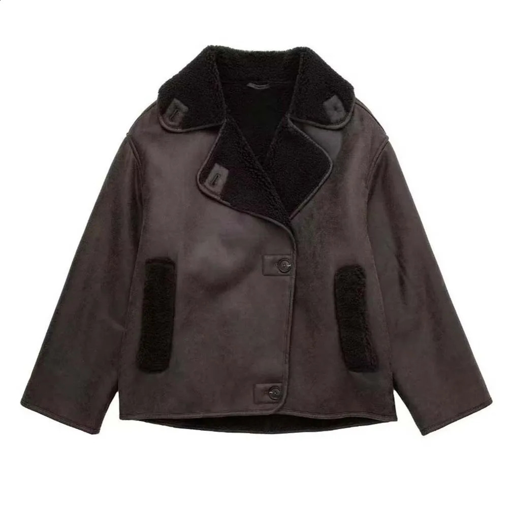 Streetwear Women Leather Jackets Long Sleeve Korean Style Clothes Plush Jacket Coats Coffee Color Warm Leather Outerwear Girls 260918