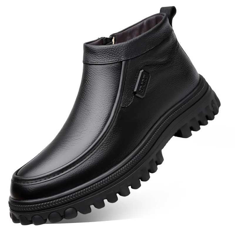Winter Warm Cotton Boots for Men Fashion Casual Black New Designer Cow Leather Shoes Male Soft Sole Platform Ankle Boots Man Q260916