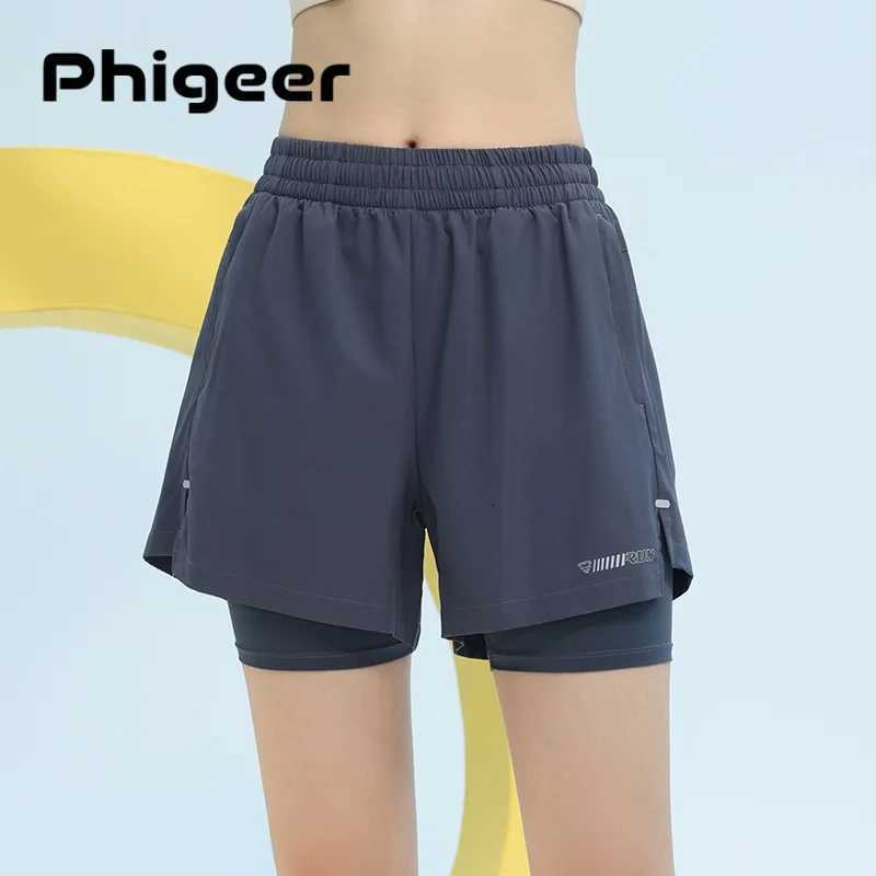 PHIGEER High Waist Yoga Shorts Summer 2 in 1 Quick Dry Workout Shorts with Pockets Women Lightweight Sweatshort Gym Clothes New Q260917