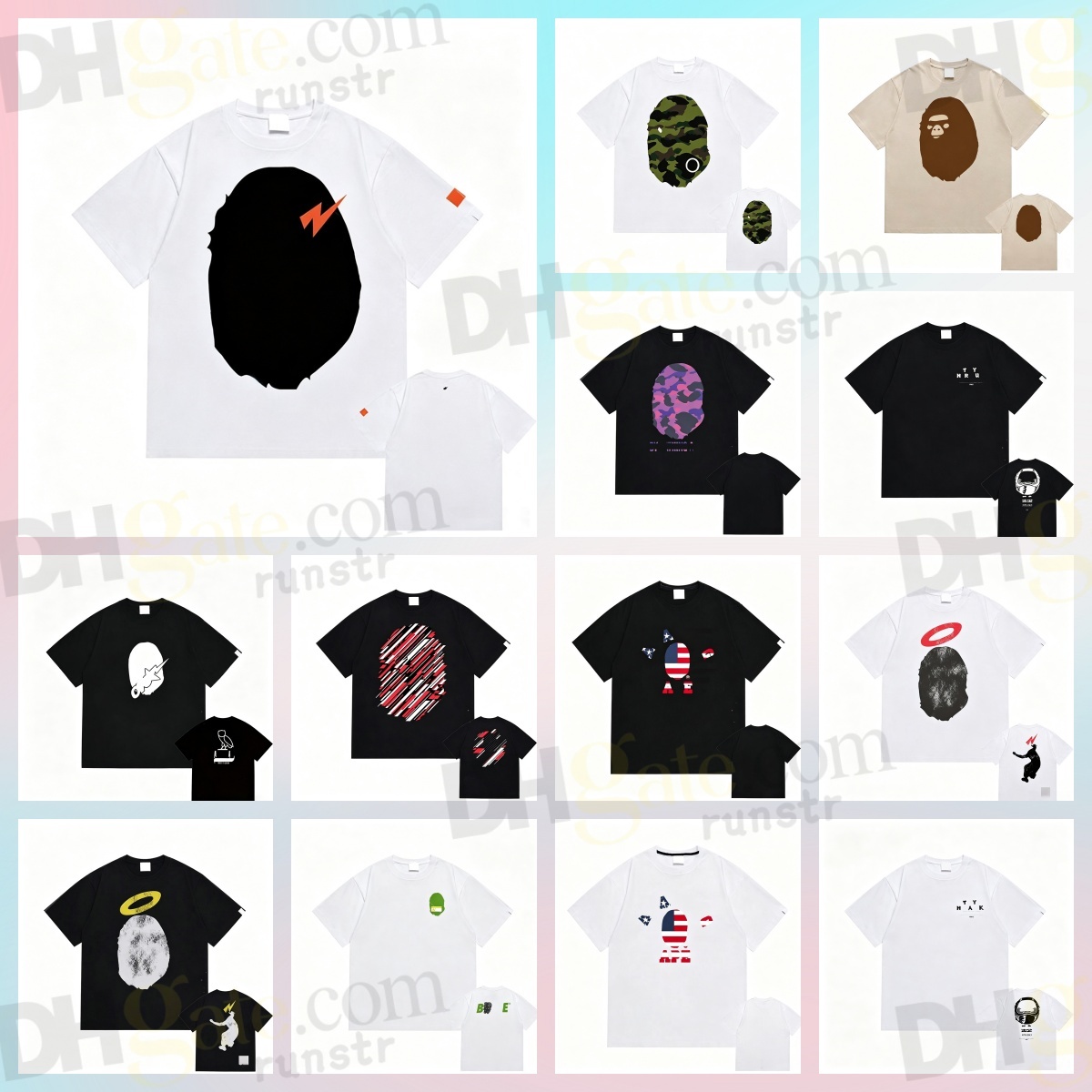 Y2K Camouflage Print T Shirt Hoodie Men Women Animal Head Graphic Short Sleeve Tee Hooded Sweatshirt Streetwear Multiple Colors
