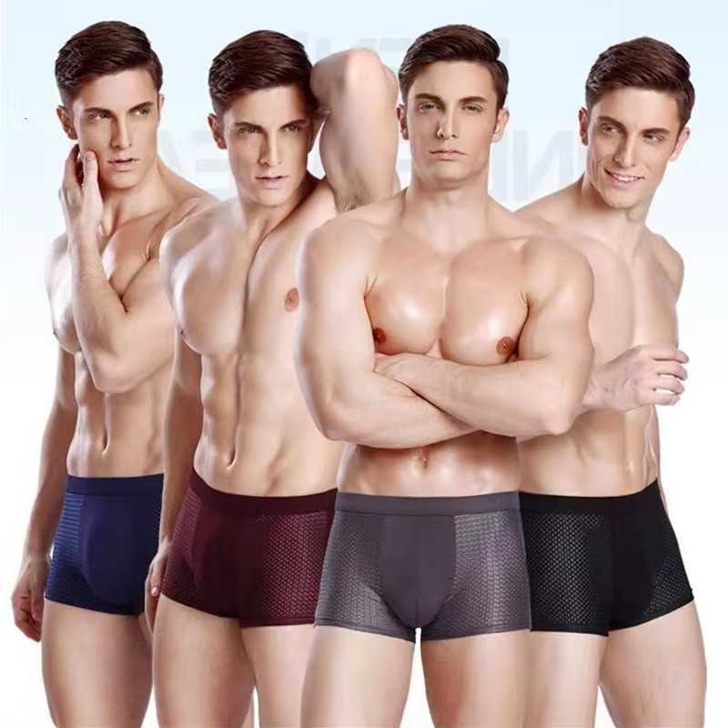 4 Pieces/Set Of Sports Underpants Ice Silk Lightweight Breathable Boxer Men's New Underwear Men's Flat Agle pants Seamless Large Size Unde