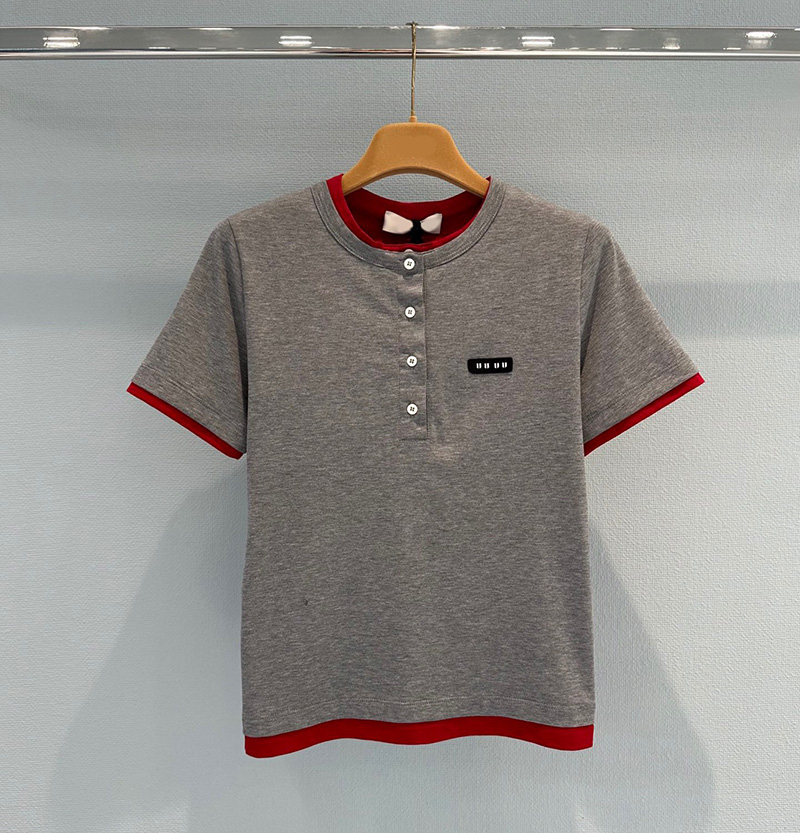 Designer Women Casual t Shirts Half Button Fake Two Piece Slim Fit Tees Summer Preppy Style Daily Wear Short Sleeve Tops