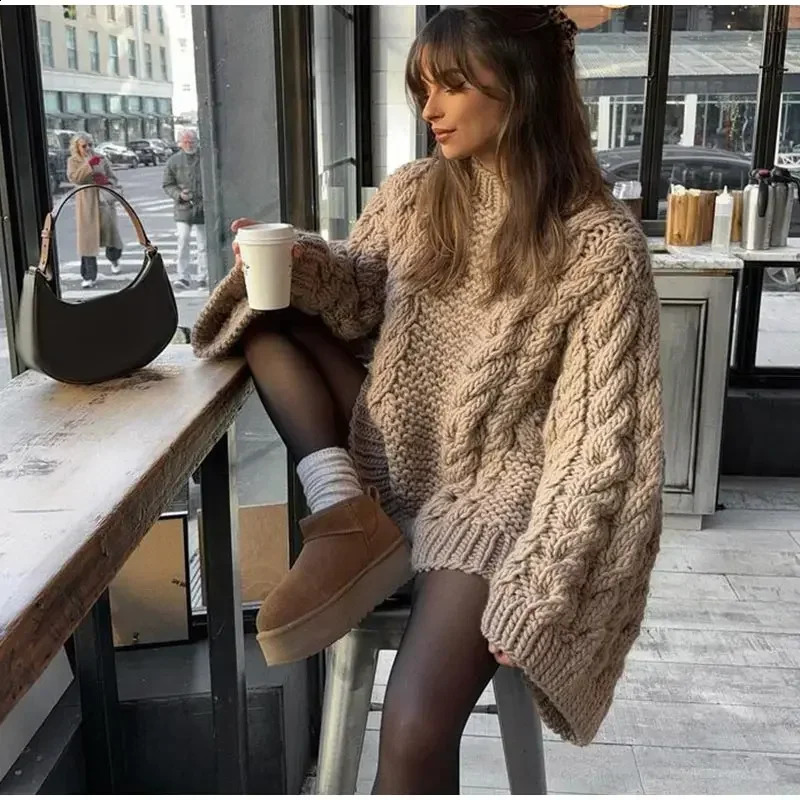 Yaminiya Winter Clothes Women Women's Turtleneck Long Sleeve Pink Sweater Prairie Chic Solid Vintage Sweater Oversize Pullover 260917