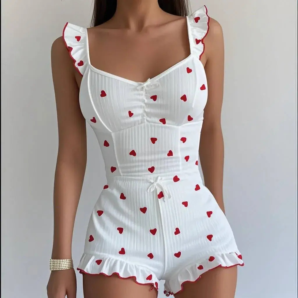 Women Pajamas New Women Pajama Set Bow Small loungewear Fly Sleeve Straps Crop Top Elastic Waist Shorts Pieces Female Sleepwear Summer Nightwear Don