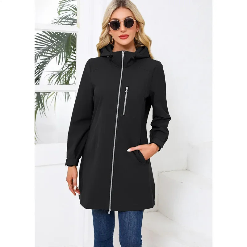 2026 Women Trench Womens Green Hooded Long Jacket Casual Coats European Size S3XL Pink Black Blue Available 260918
