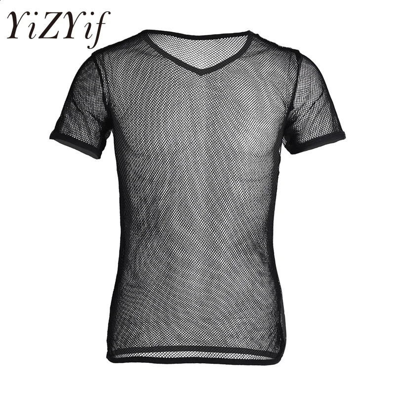 YiZYiF Sexy Mens Mesh See Through T Shirts Transparent Tops Tees Man Tshirt Singlet Male clubwear Clothes Clothing 260918
