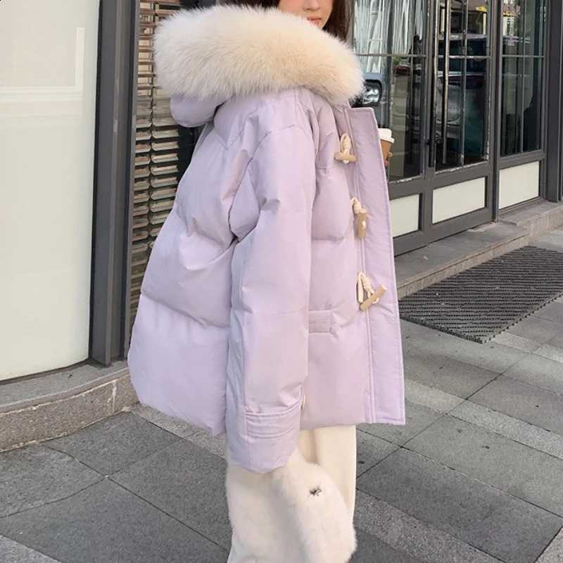 Corner Buckle Down Cotton-padded Clothes Women's Winter 2026 New Korean Loose Hooded Fur Thickened Bread Parkas Coat Jacket H260917