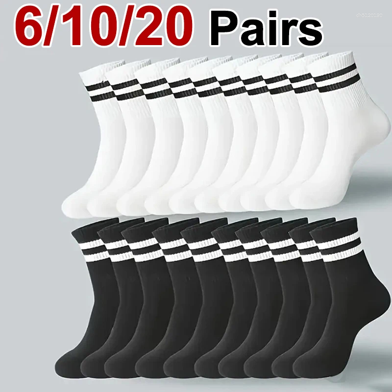 6/10/20 Pairs Men Women Striped Round Neck Socks Spring Autumn Breathable Odor Proof Sweat Absorbing All-Season Casual