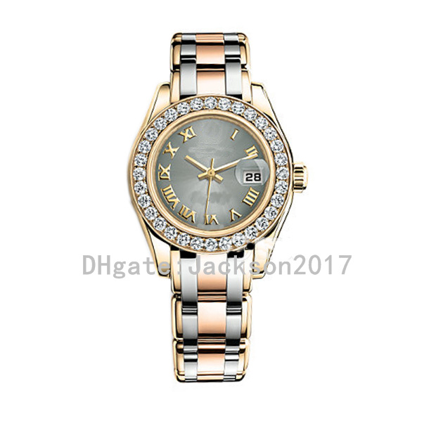 Ladies Watch 28mm Grey Roman Dial Diamond Bezel 2813 Mechanical Automatic Stainless Steel Two Tone Rose Gold 80299 80318 Women's Watches woman