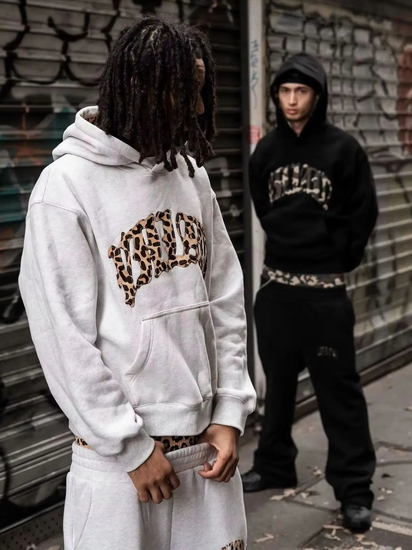 Y2K leopard Fashion High street print letter embroidered men sportswear suit casual American retro hoodie trend loose clothing 260918