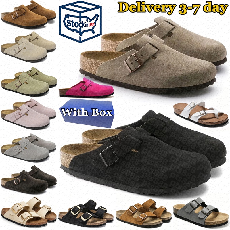 With box designer slippers slides men women clogs suede leather sandals birkingstockk Taupe Black Sand Mocha mens stylish outdoor comfortable shoes