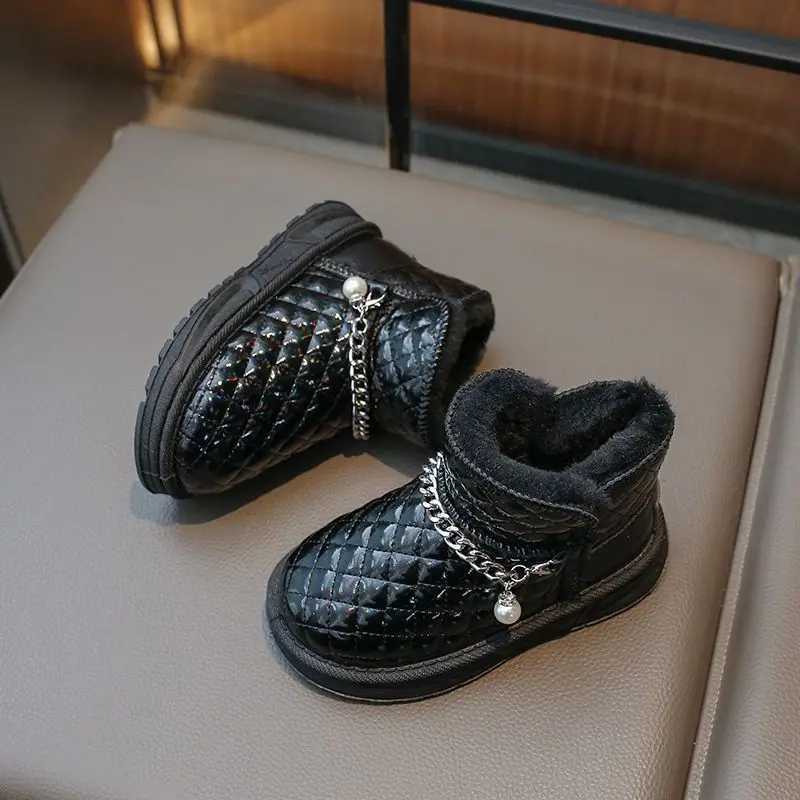 Girl's Winter Snow Boots Leather Waterproof Slip Resistant Thickened Fleece Lined Autumn Winter Kids Footwear X260917