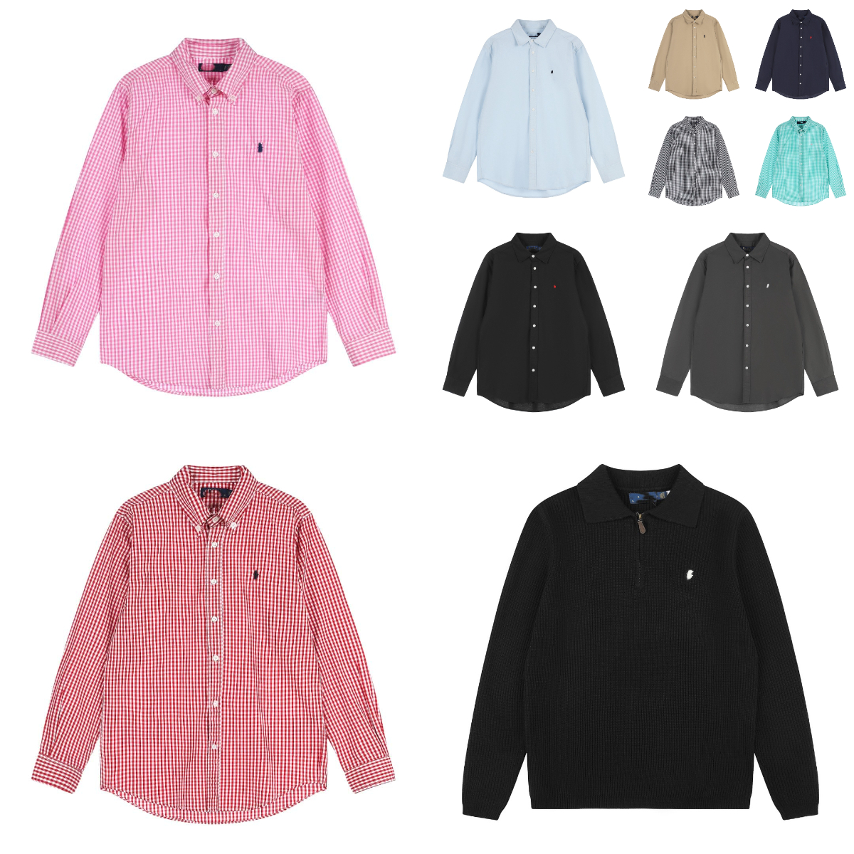 Men's Polo shirt Long Sleeve Button Down Shirt Small Embroidery Logo Solid & Plaid Check Shirts Casual Business Cotton Shirts Multiple Colors S