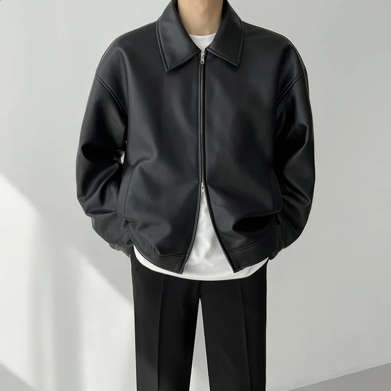 Autumn Black Leather Jacket Men Fashion Oversized Leather Jackets Mens Streetwear Korean Loose Hip-hop Bomber Jacket Men Coat 260917