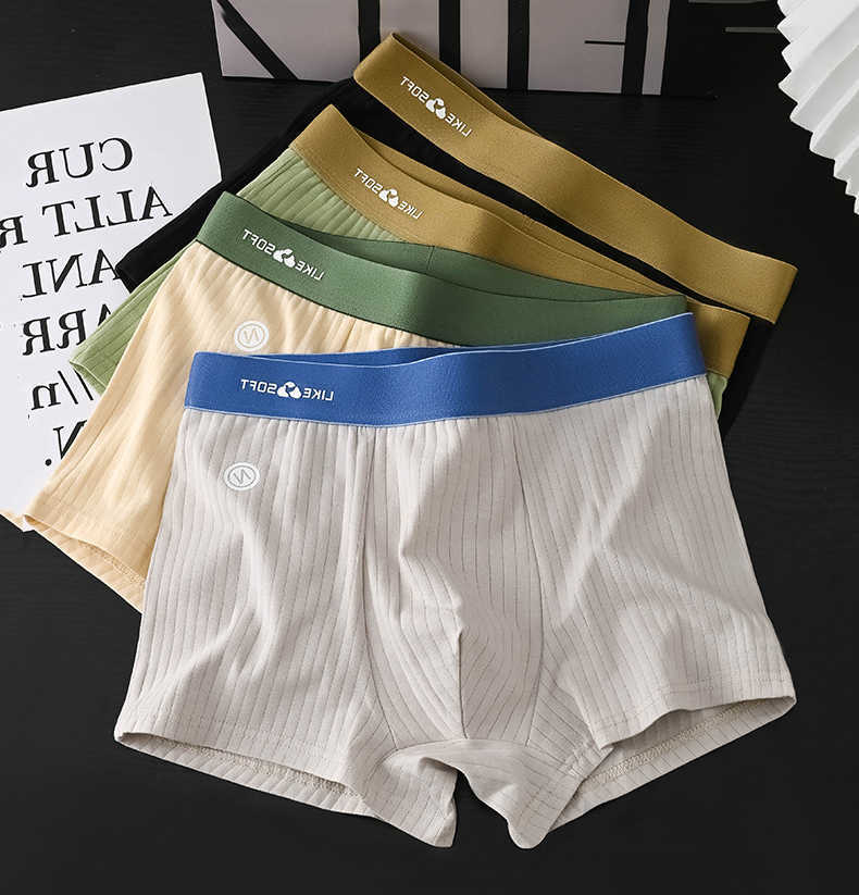 Striped Underpants 5Pcs Boxer Men Briefs Soft Breathable Mid Waist Elastic Waistband Cotton Blend Men Underwear Shorts D260918