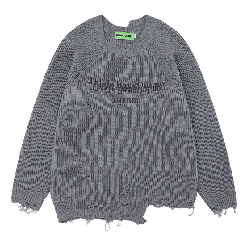 Chinese style hip hop sweater with an irregular hem and distressed details a retro streetwear piece for men featuring a loose and relaxed fit