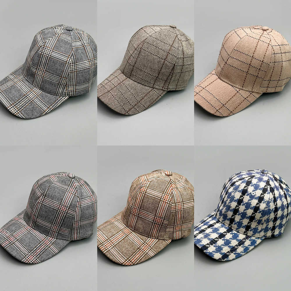 Stripe Check Baseball Caps Versatile Autumn and Winter New Fashion Men Women Cotton British Style Warm Sunshade Houndstooth Soft J260917