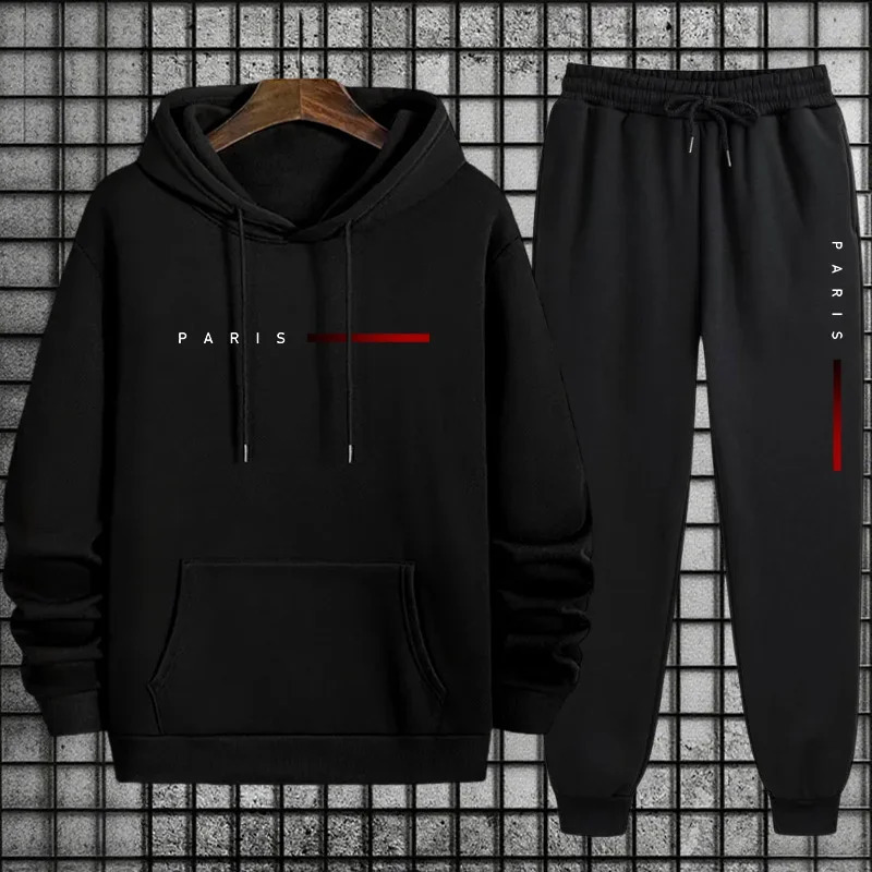 Men Paris Fashion Tracksuit Hoodie and Sweatpants Set with Soft Touch Fabric Autumn Winter Male Home Outdoor Comfort Warm Outfit 260917