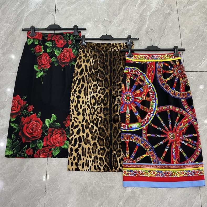 Women Midi Silk Skirt Sexy Leopard Floral Wheel Printed Multicolor Vintage Pencil Skirts Summer Resort Boho Slim Fit Elegant Dinner Dress