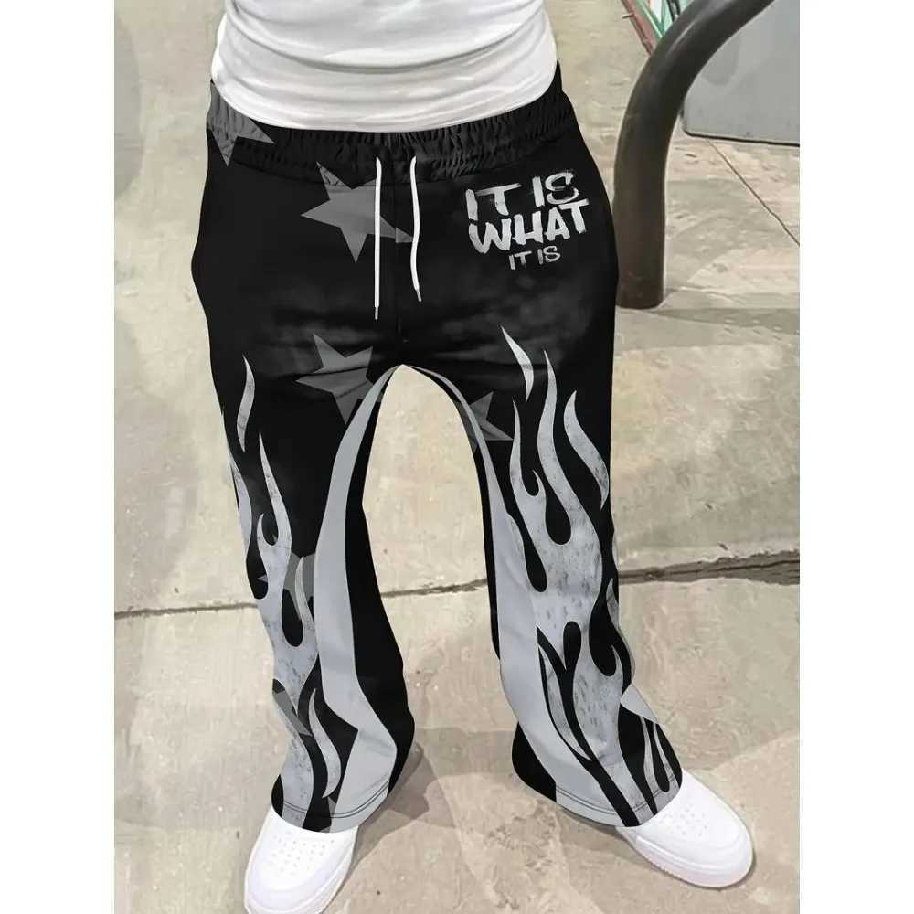 Men's Trendy Hip - hop Style Casual Sweatpants Striking Flame Elements Paired with "RICH SOON" Eye - catching for Strt Wear Q260917