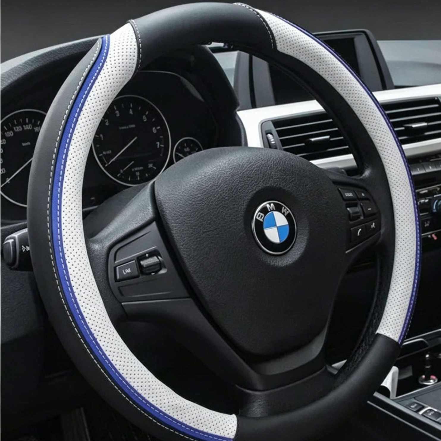 Universal car steering wheel cover suitable for all seasons made of artificial leather featuring anti-slip breathable and wear-resistant properties
