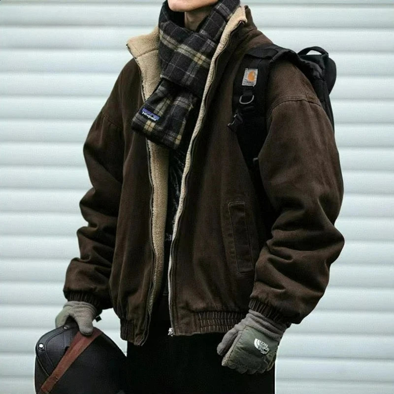 Japanese Vintage MenPolar Wool Jacket Winter High Quality Coat Thick Korean Streetwear Loose Couple Fashionable Male Warm Jacket 260917