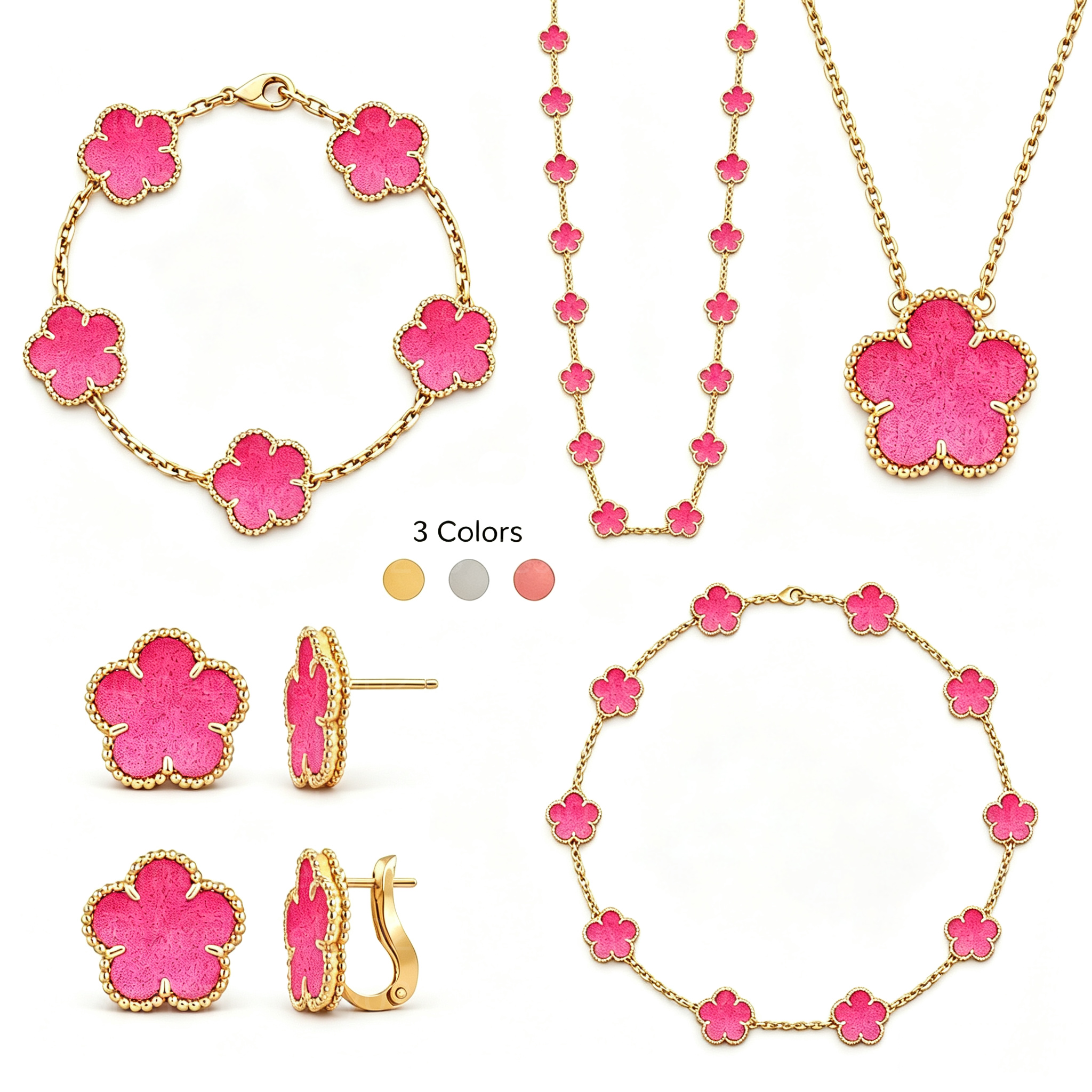 clover designer bracelet earrings jewelry set luxury jewelry for women translucent glitter powde15mm v gold pendant necklace set high quality woman