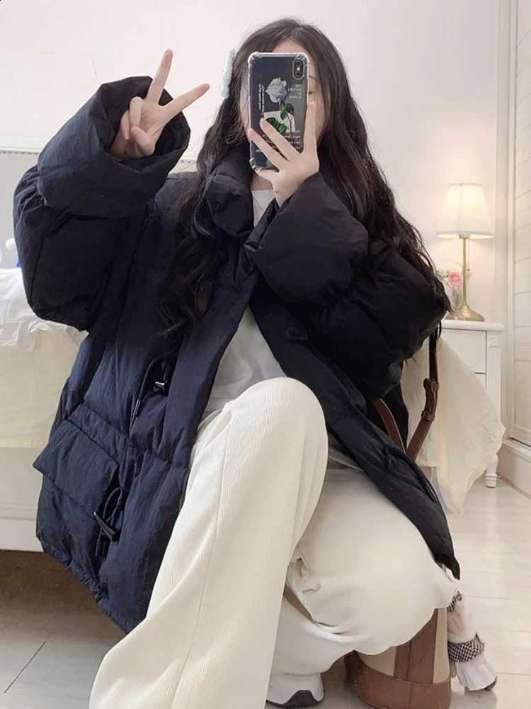 Women's Horn Buckle Down Jacket 2025 Winter New Thickened Loose Fluffy Puffer Coat For Petite Women H260917