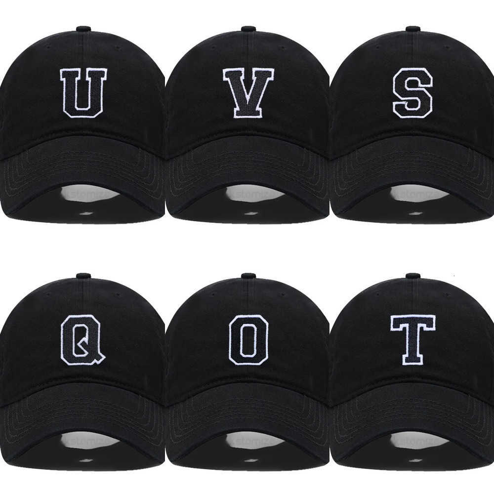 Baseball A-Z Black Initial Letter Cap For Men Womne High Quality Soft Cotton Embroider Fashion Team Sport Visors Snapback Caps J260917