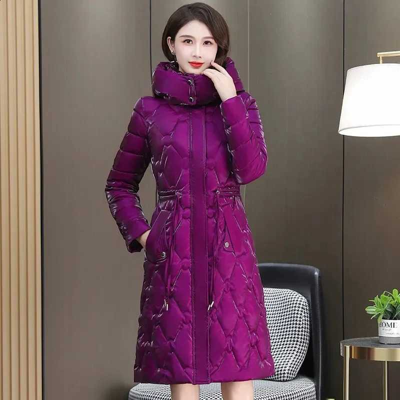 New Bright Face Wash Free Down Cotton for Women 2023 Winter Warm Over Knee Cotton Coat for Women Rich Women Wipable Mid Length B H260917