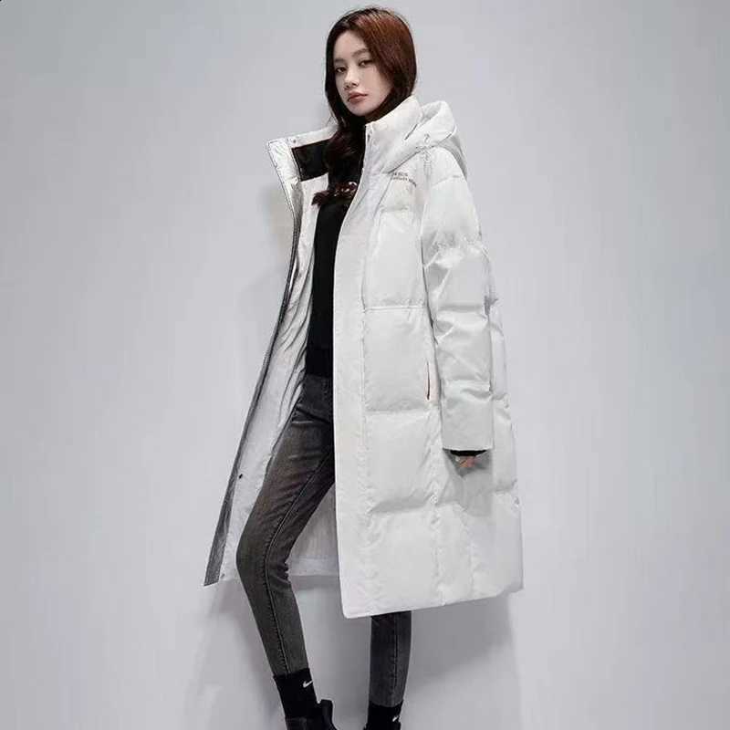 Windproof Down Cotton Jacket Women's Overcoat 2026 Winter New Warm Thick Parka Coat Bright Face Medium Long Hooded Cotton Jacket H260917